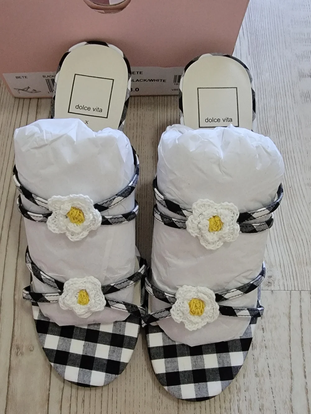 NIB Dolce Vita × For Love & Lemons Bete Heeled Sandals Gingham With Floral Sz 8